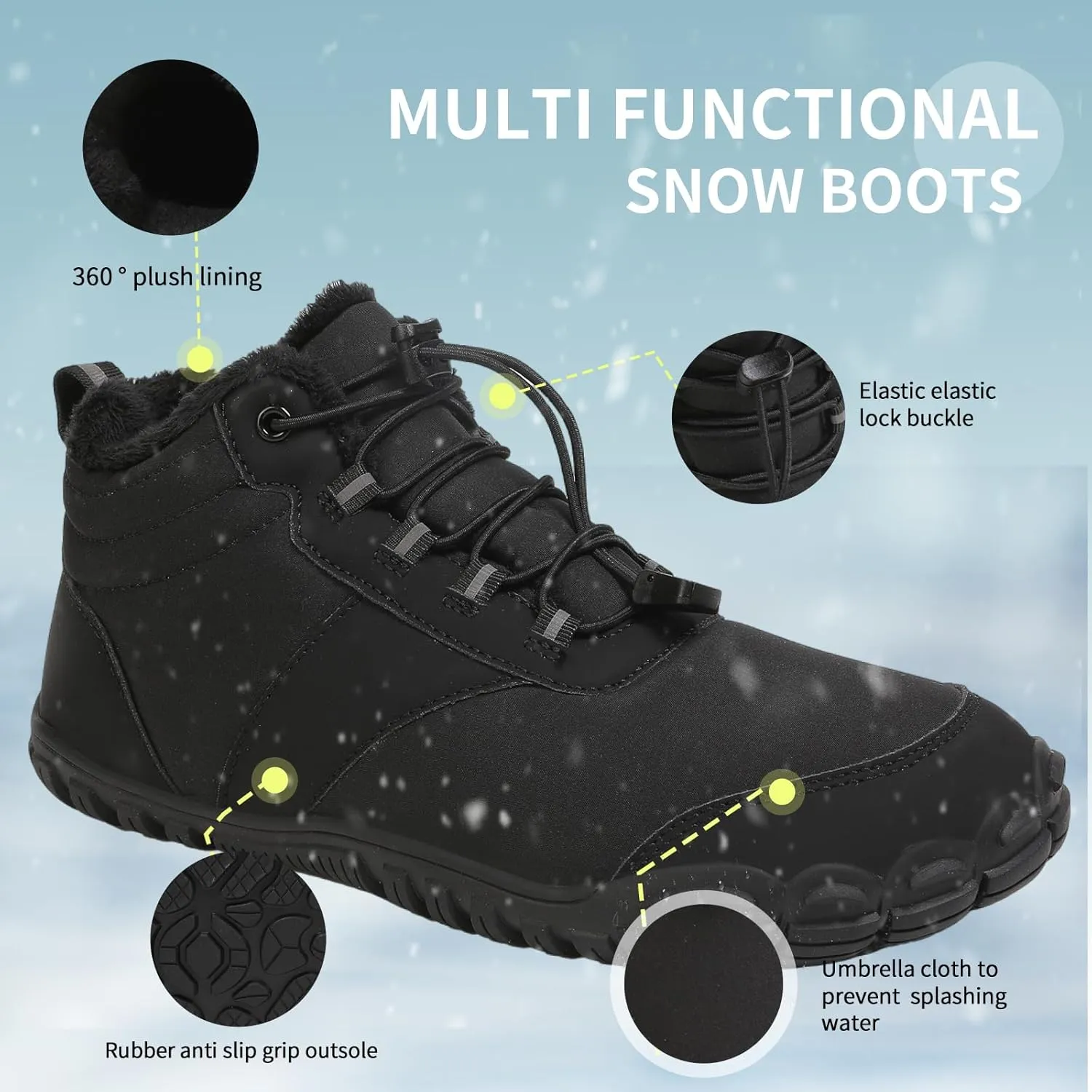 Winter Hike Barefoot Boots,Warm Zero Drop Snow Boot Slip On Barefoot Footwear - Minimalist Warm zero Drop, Non-Slip Snow Boots, Wide Fit Barefoot Boots for Women & Men