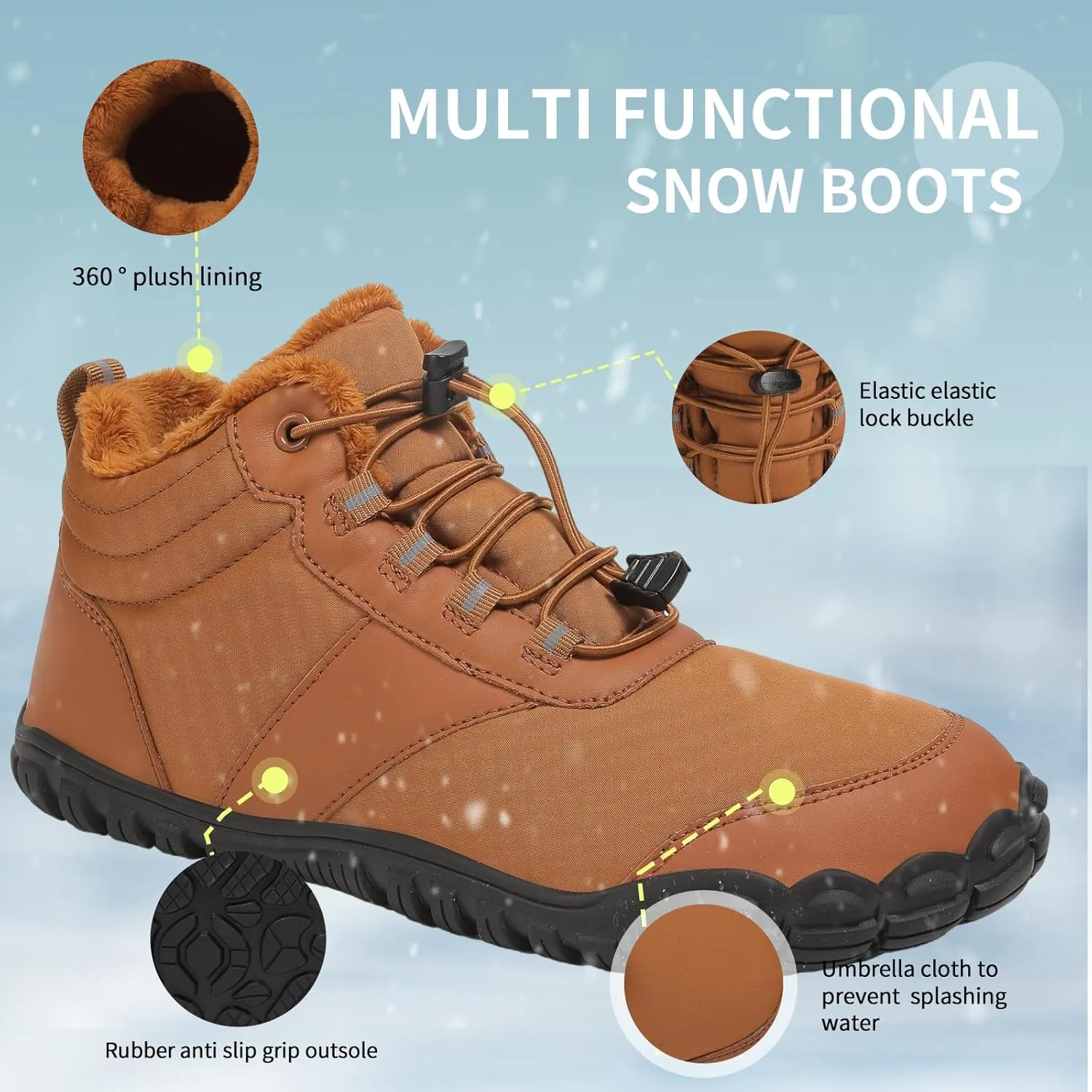 Winter Hike Barefoot Boots,Warm Zero Drop Snow Boot Slip On Barefoot Footwear - Minimalist Warm zero Drop, Non-Slip Snow Boots, Wide Fit Barefoot Boots for Women & Men