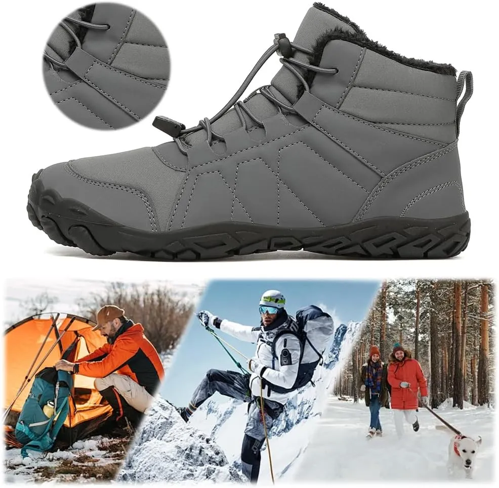 Winter Hike Barefoot Snow Boots Womens Men Minimalist Boots with Wide Toe Box Short Ankle Booties Anti-Slip Barefoot Zero Drop Boot Women for Walking Outdoor