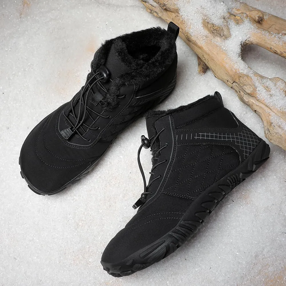 Winter Snow Boots for Women Men Hike Barefoot Shoes Minimalist Winter Snow Boots Zero Drop & Wide Toe Box & Waterproof Fur Lining Snow Booties Warm Hike Shoes