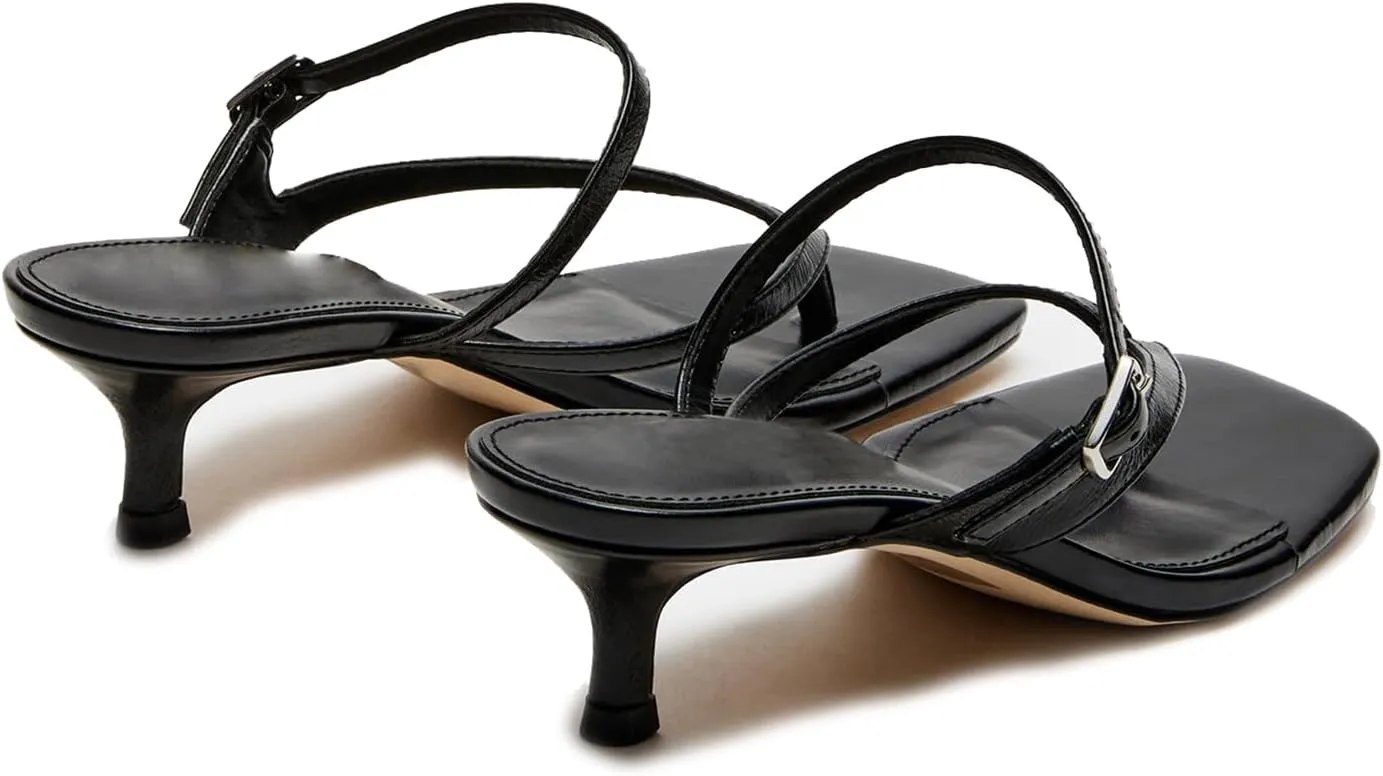 Women Flip-Flops Mules Kitten Heels Square Toe Thong Sandals Buckle Strap Matte Comfy 1 inch Low Heel Slippers T-Straps Open Toe Outdoor Beach Summer Slip On Sandal Heels 4-11 M US