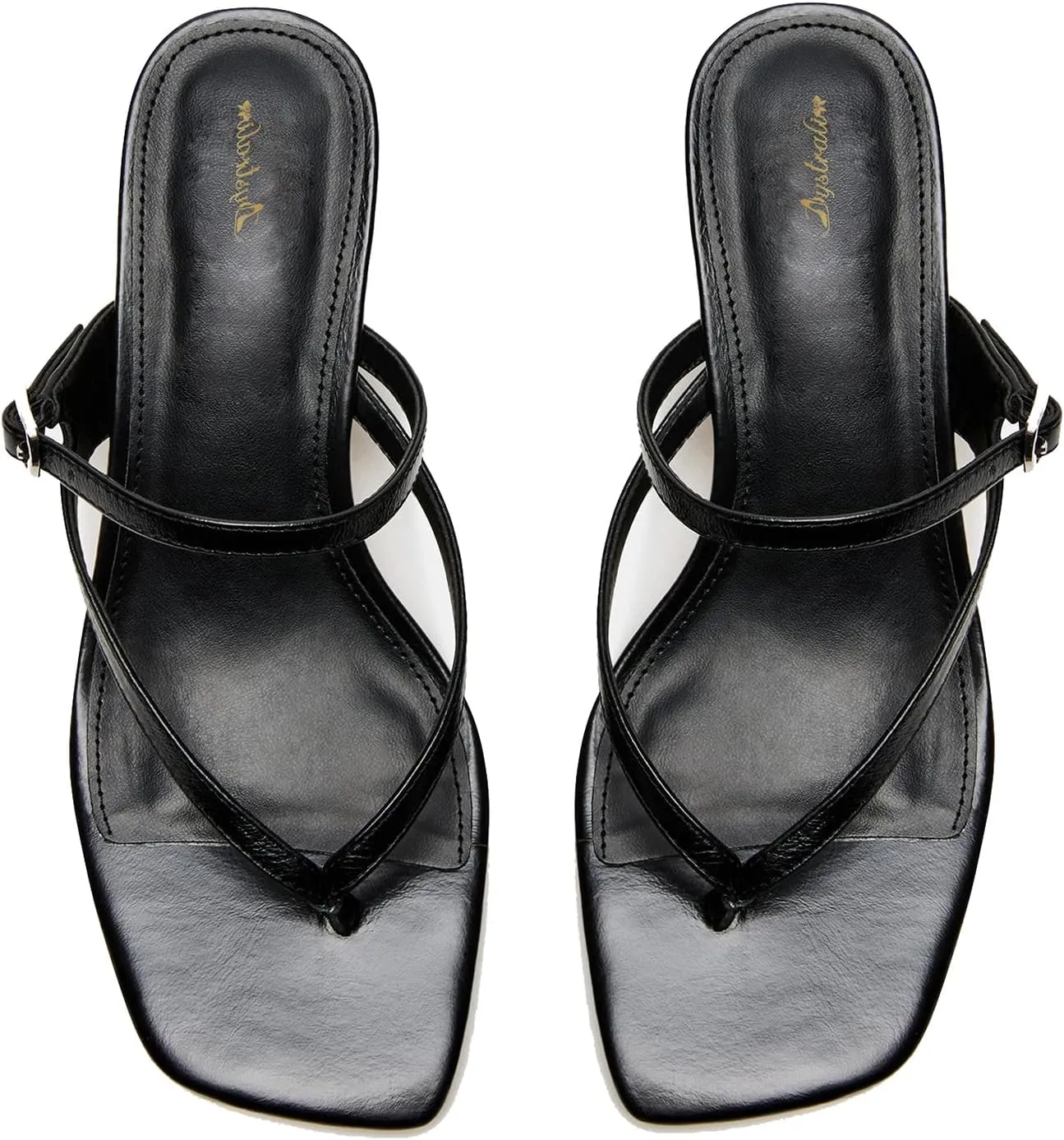 Women Flip-Flops Mules Kitten Heels Square Toe Thong Sandals Buckle Strap Matte Comfy 1 inch Low Heel Slippers T-Straps Open Toe Outdoor Beach Summer Slip On Sandal Heels 4-11 M US