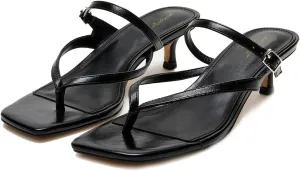 Women Flip-Flops Mules Kitten Heels Square Toe Thong Sandals Buckle Strap Matte Comfy 1 inch Low Heel Slippers T-Straps Open Toe Outdoor Beach Summer Slip On Sandal Heels 4-11 M US