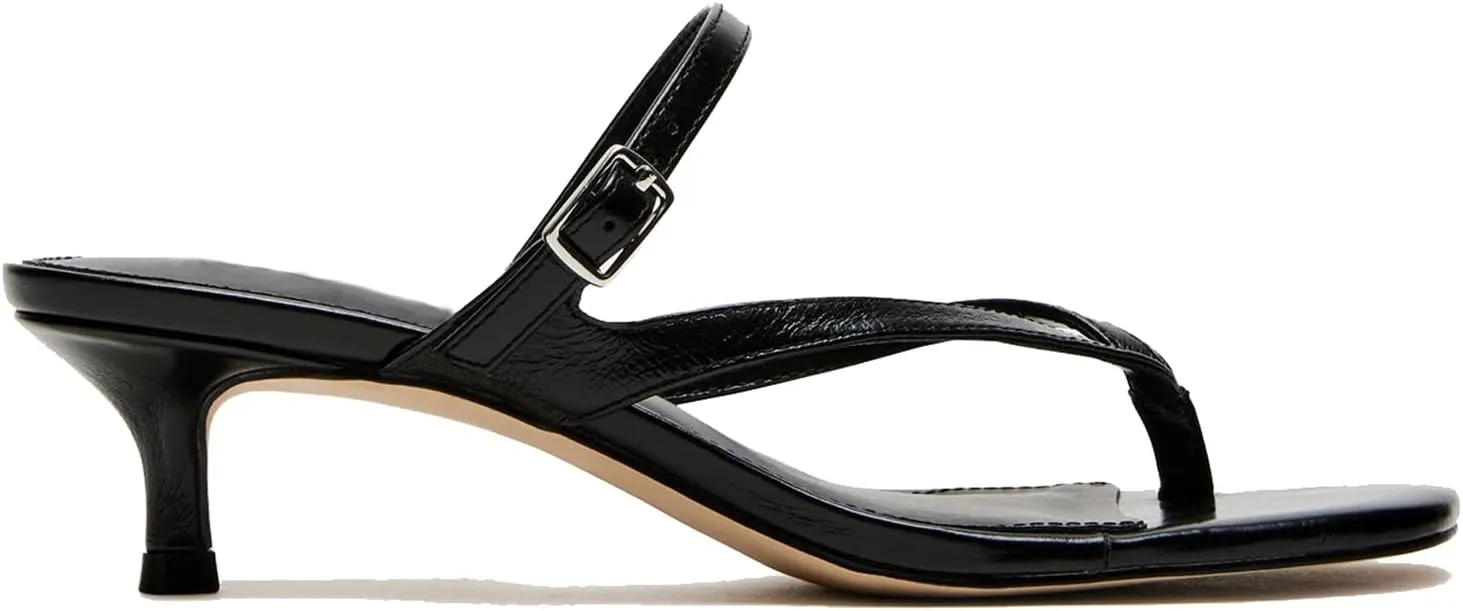 Women Flip-Flops Mules Kitten Heels Square Toe Thong Sandals Buckle Strap Matte Comfy 1 inch Low Heel Slippers T-Straps Open Toe Outdoor Beach Summer Slip On Sandal Heels 4-11 M US