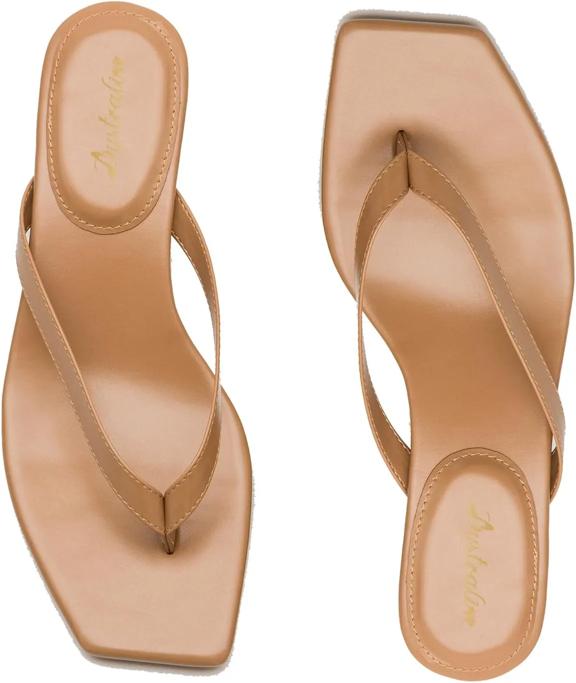 Women Flip-Flops Mules Kitten Heels Square Toe Thong Sandals Matte Comfy 1 inch Low Heel Slippers T-Straps Open Toe Outdoor Beach Summer Slip On Sandal Heels Basic Chic 4-11 M US