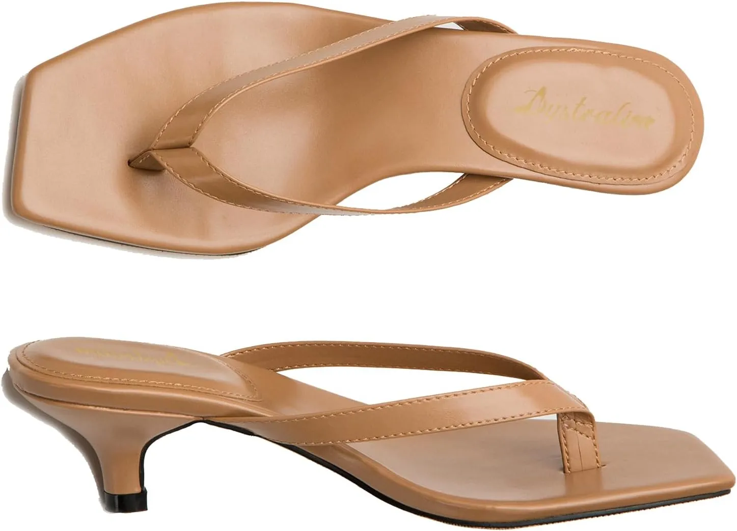Women Flip-Flops Mules Kitten Heels Square Toe Thong Sandals Matte Comfy 1 inch Low Heel Slippers T-Straps Open Toe Outdoor Beach Summer Slip On Sandal Heels Basic Chic 4-11 M US
