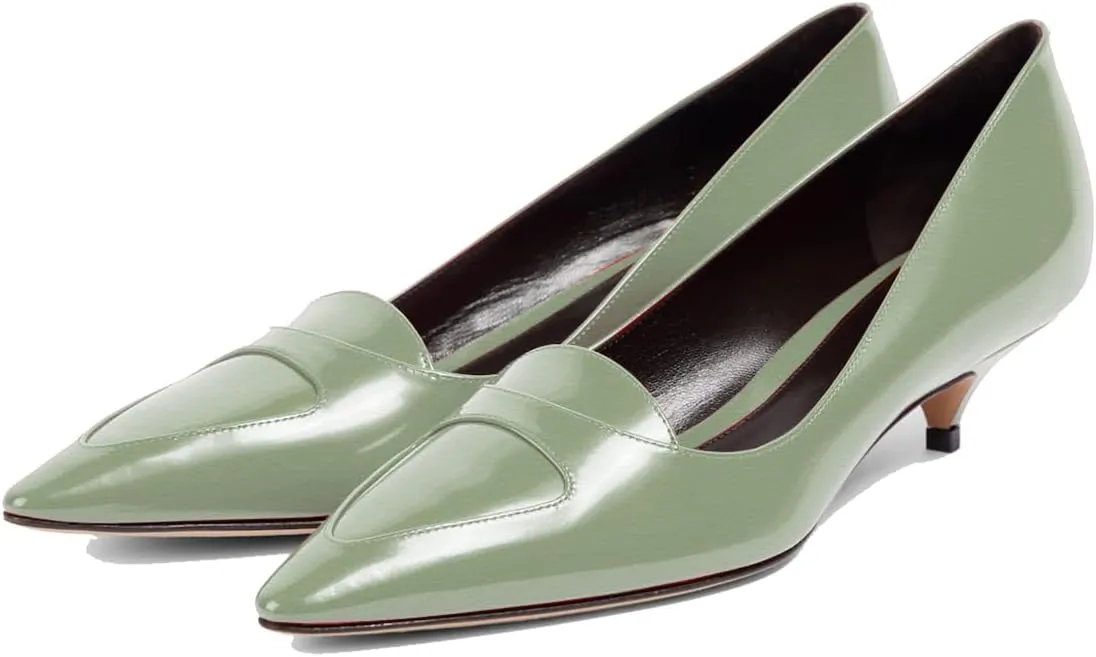 Women Low Kitten Heel Pumps Pointed Toe Dress Shoes Slip On 1 Inch Low Heel Work Pumps Comfort Basic Pump Shoes Matte Evening Party Bridal Office Kitten Heels 4-11 M US