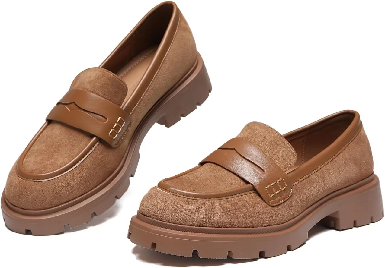 Women Penny Loafers Casual Hollow Out Slip On Chunky Platform Loafers Work Shopping Travel Shoes