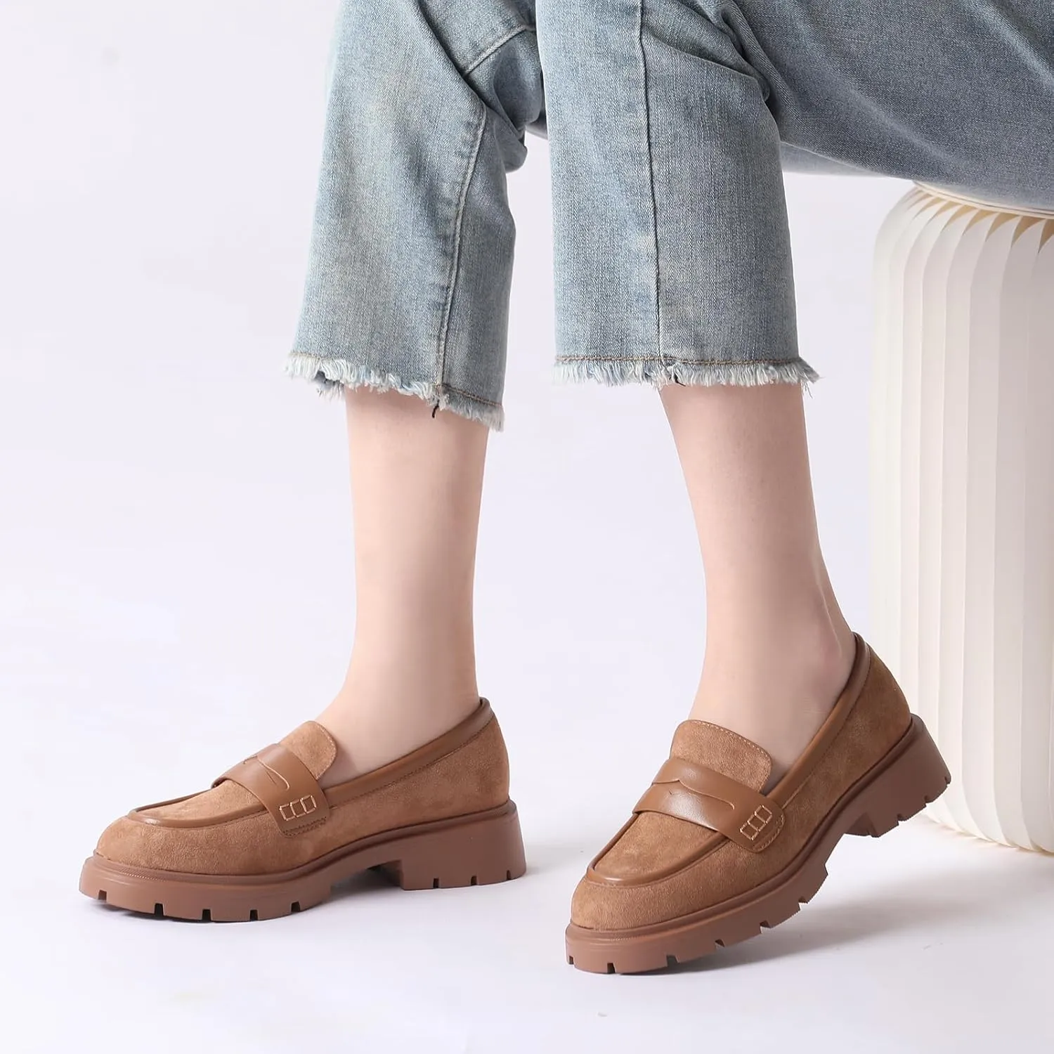 Women Penny Loafers Casual Hollow Out Slip On Chunky Platform Loafers Work Shopping Travel Shoes