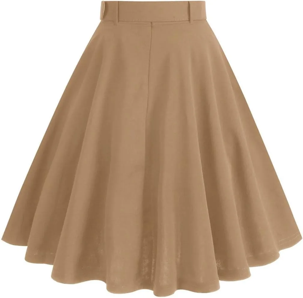 Women Single Breasted High Waist Loose Skirt Summer Vintage Solid Elegant A-Line Skirts