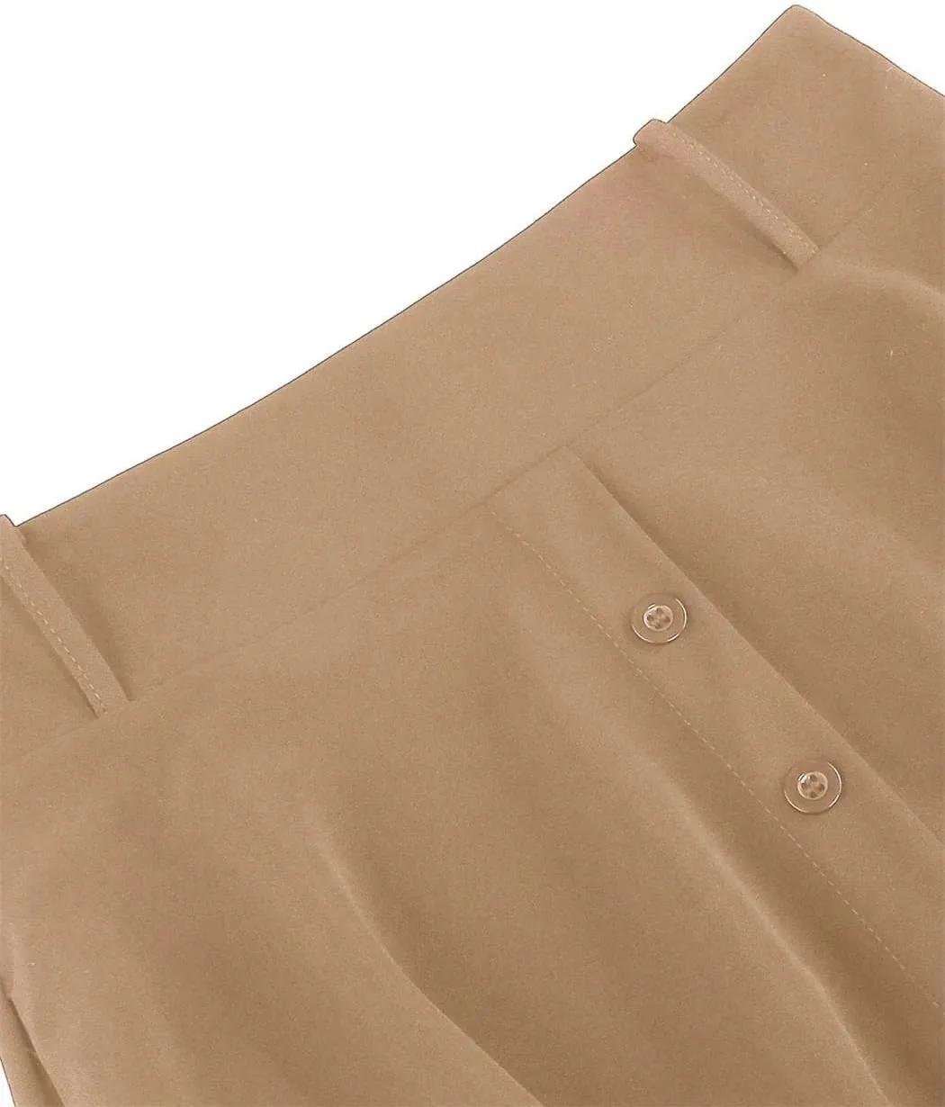 Women Single Breasted High Waist Loose Skirt Summer Vintage Solid Elegant A-Line Skirts