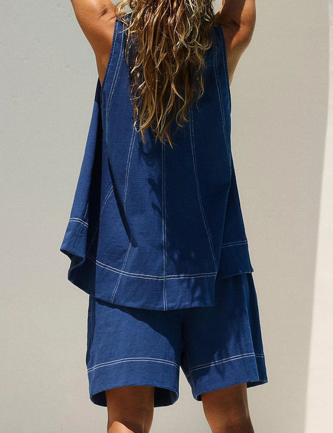 Women Summer 2 Piece Outfits Flowy Sleeveless Tunic Tops Loose Shorts Sets 2025 Lounge Resort Wear Matching Clothes