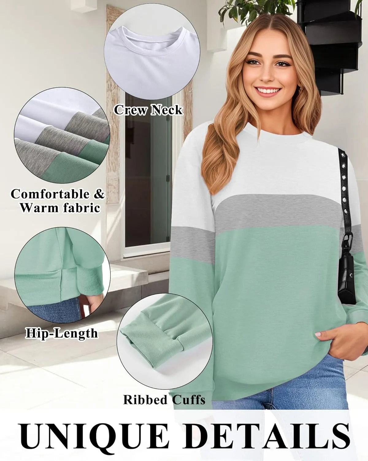 Women Sweatshirt, Casual Crewneck Sweatshirts for Women Loose Fit Long Sleeve Pullover Tops Cute Soft Shirt