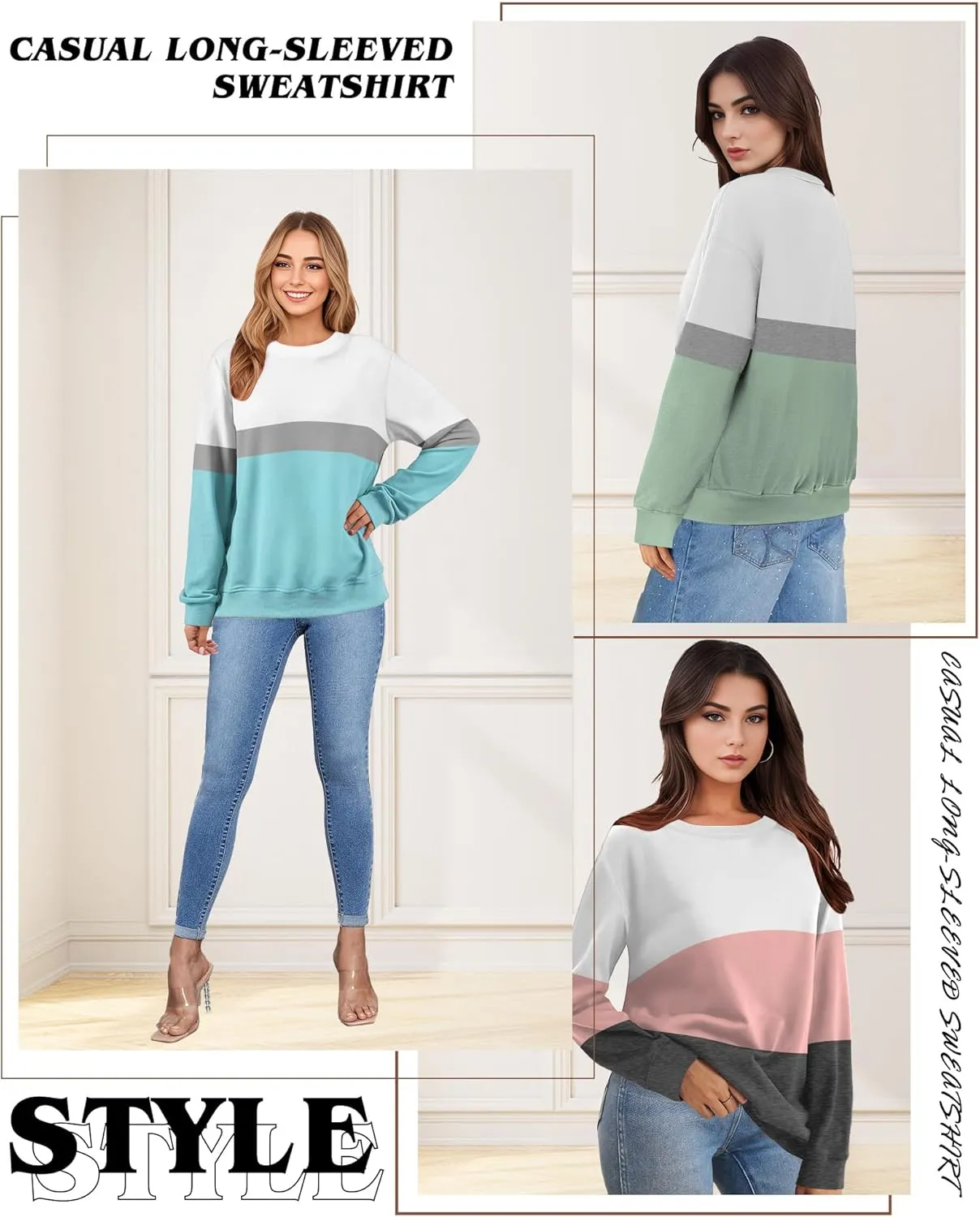 Women Sweatshirt, Casual Crewneck Sweatshirts for Women Loose Fit Long Sleeve Pullover Tops Cute Soft Shirt