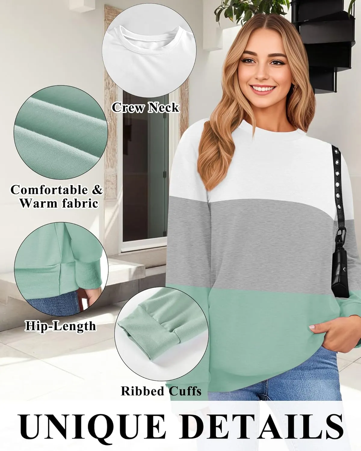 Women Sweatshirt, Casual Crewneck Sweatshirts for Women Loose Fit Long Sleeve Pullover Tops Cute Soft Shirt