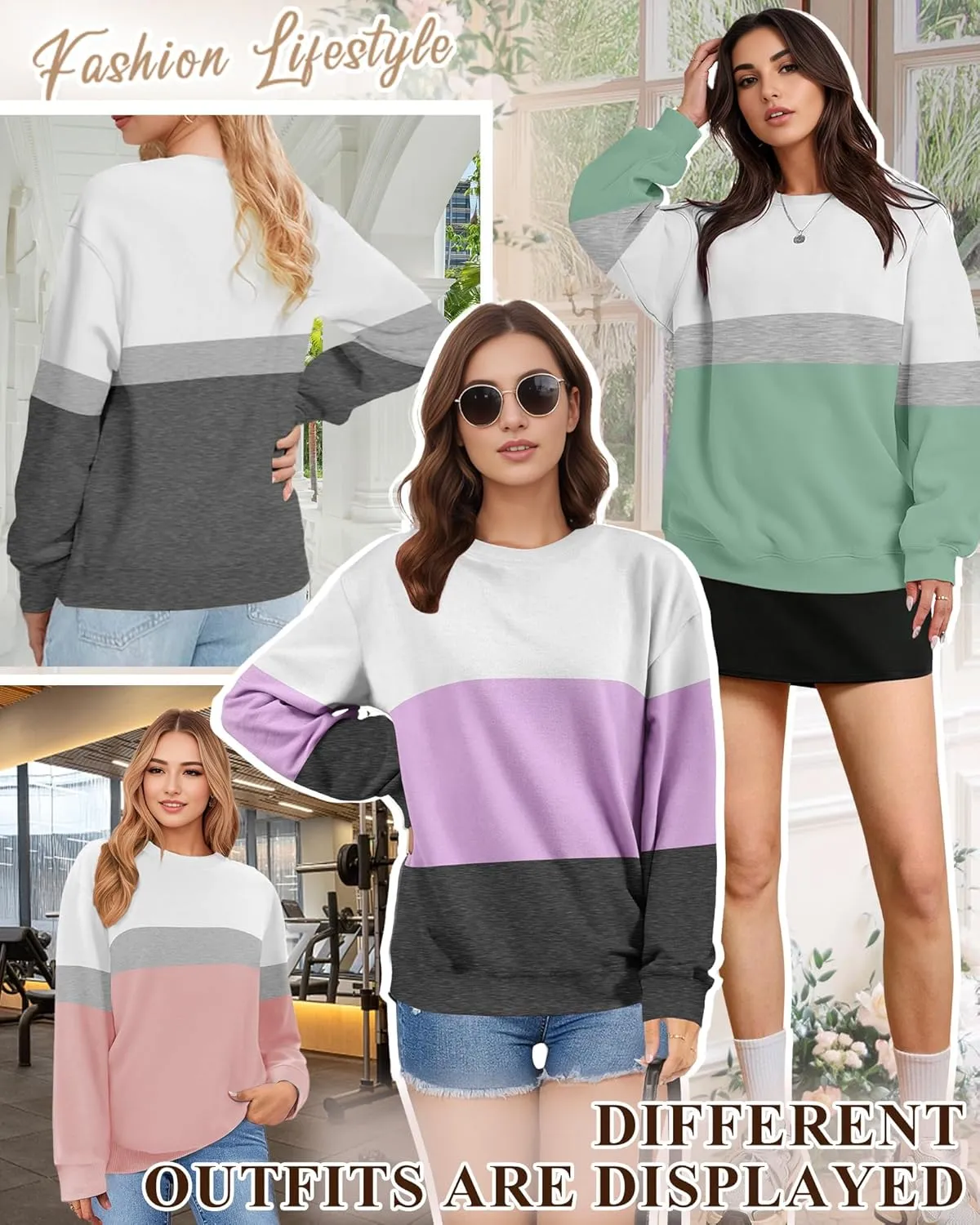 Women Sweatshirt, Casual Crewneck Sweatshirts for Women Loose Fit Long Sleeve Pullover Tops Cute Soft Shirt