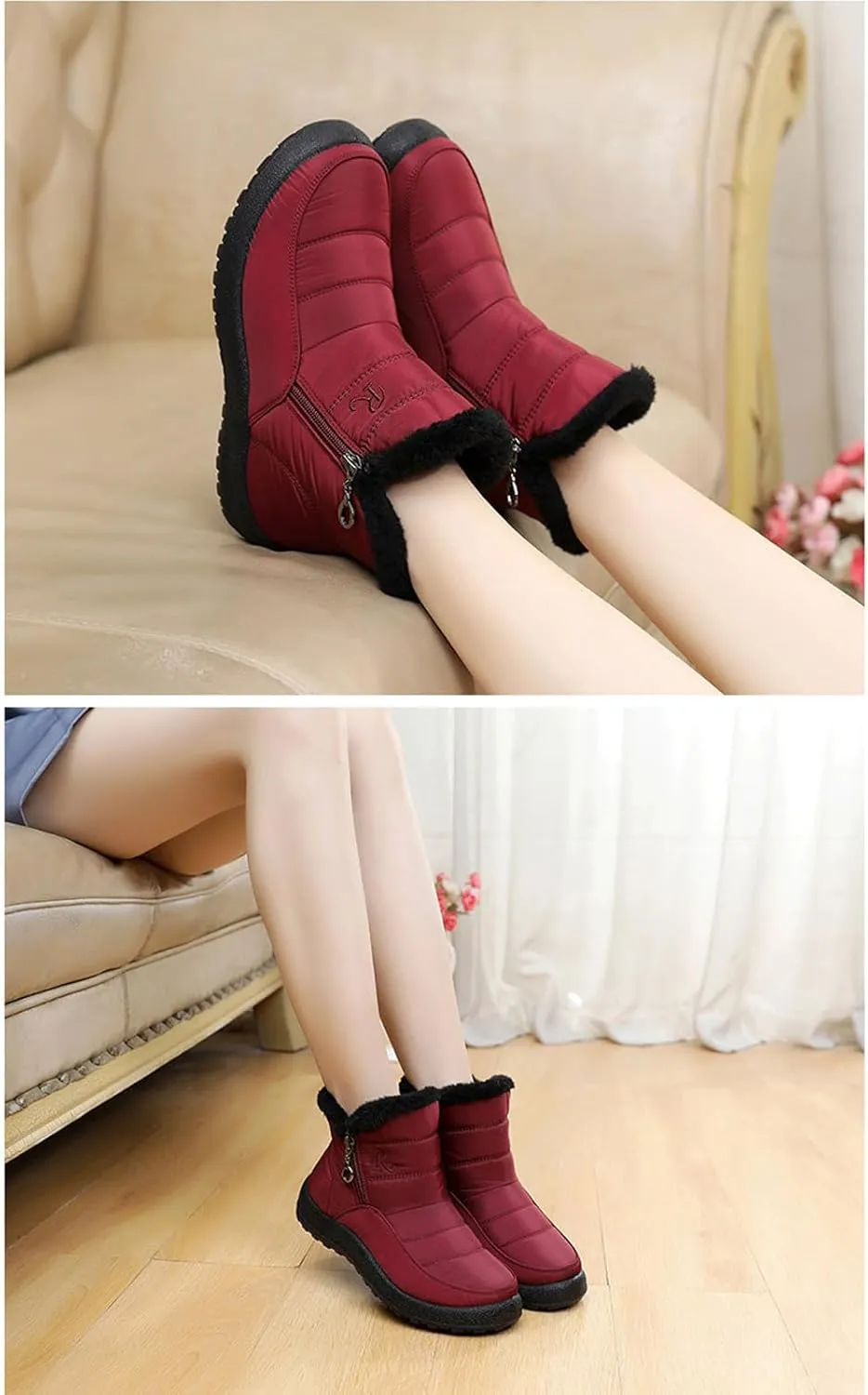 Women Winter Snow Boots Fleece Lined Walking Booties Fashion Flat Bootie Non Slip Outdoor Ankle Short Boot Lightweight Winter Shoes