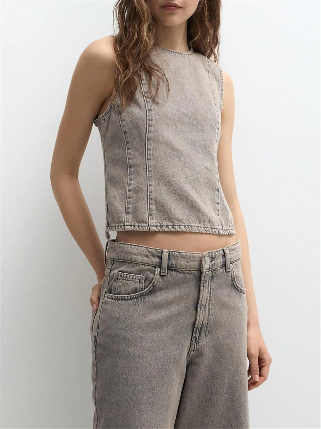 Women Y2k Halter Denim Top Backless Tie Back Button Up Relaxed Fit Jean Vest Sexy Vintage Summer Going Out Tank Top