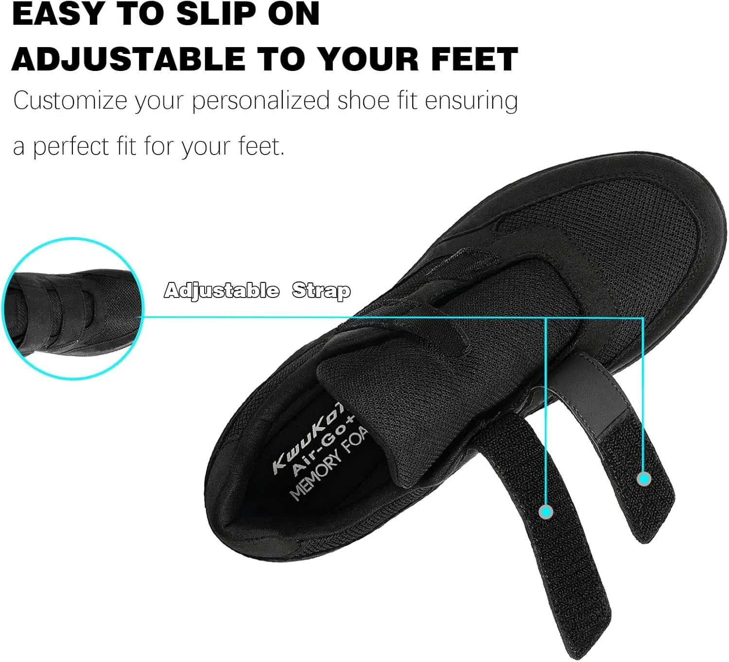 Women's Adjustable Fit Diabetic Shoes Orthopedic Walking Sneakers | Plantar Fasciitis/Swollen Feet/Bunions | Wide Size 6.5-11.5