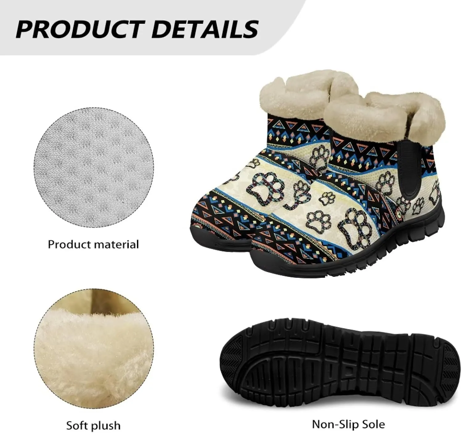 Women's Animal Print Snow Boots Winter Warm Ankle Booties Casual Anti Slip House Shoes with Fuzzy Lining