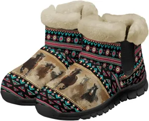 Women's Animal Print Snow Boots Winter Warm Ankle Booties Casual Anti Slip House Shoes with Fuzzy Lining
