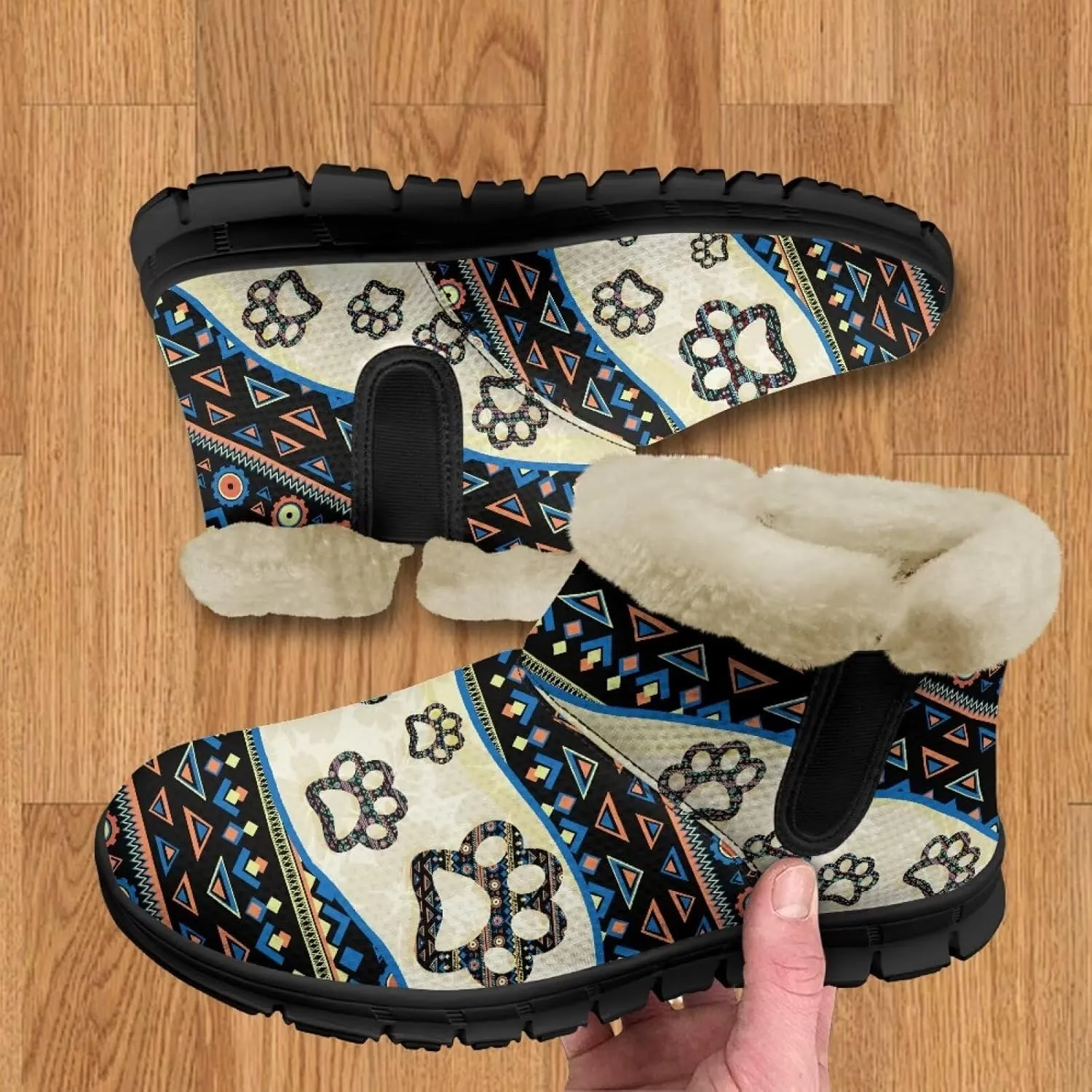 Women's Animal Print Snow Boots Winter Warm Ankle Booties Casual Anti Slip House Shoes with Fuzzy Lining