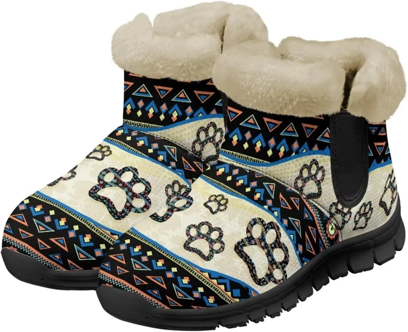 Women's Animal Print Snow Boots Winter Warm Ankle Booties Casual Anti Slip House Shoes with Fuzzy Lining