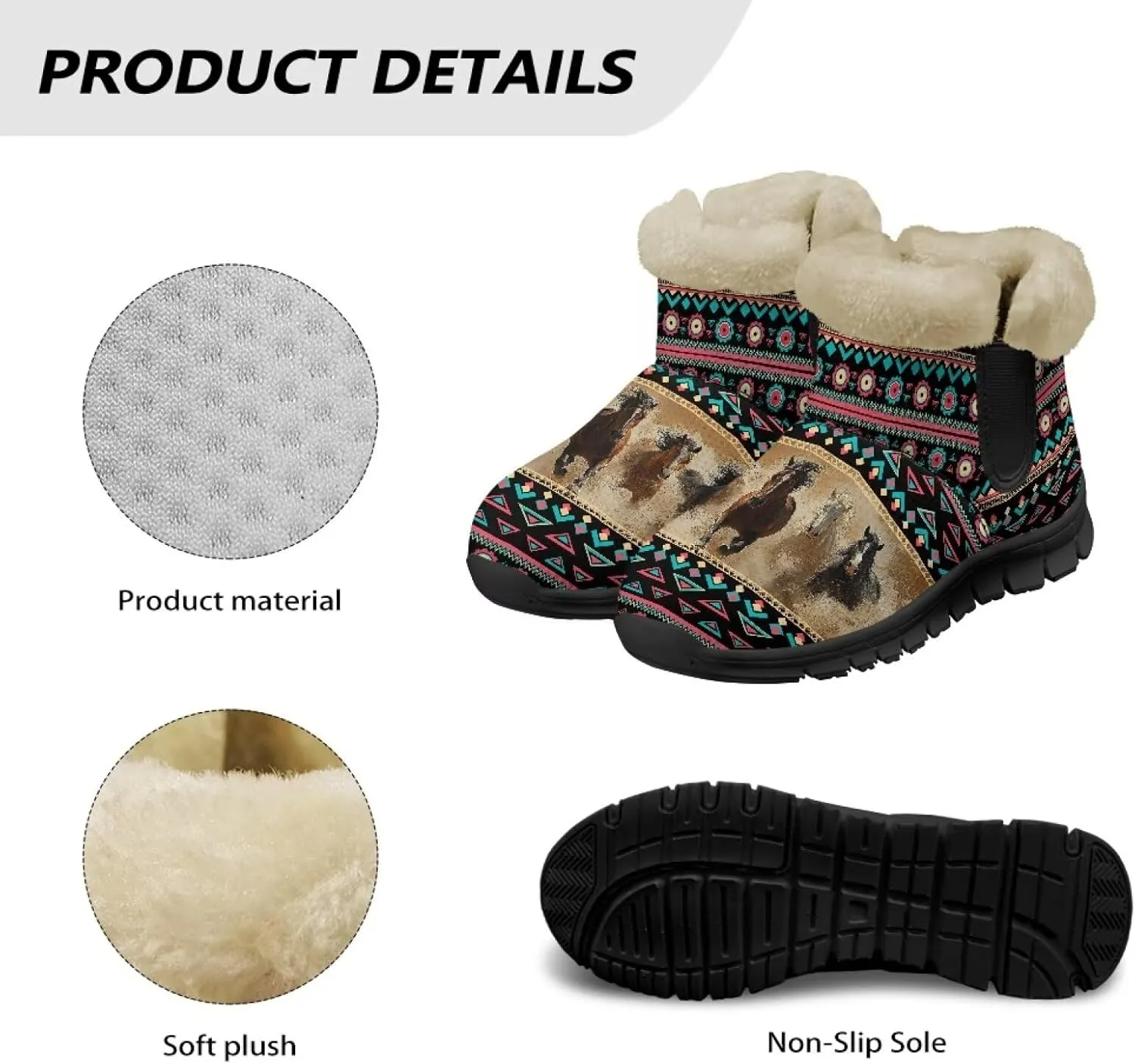 Women's Animal Print Snow Boots Winter Warm Ankle Booties Casual Anti Slip House Shoes with Fuzzy Lining