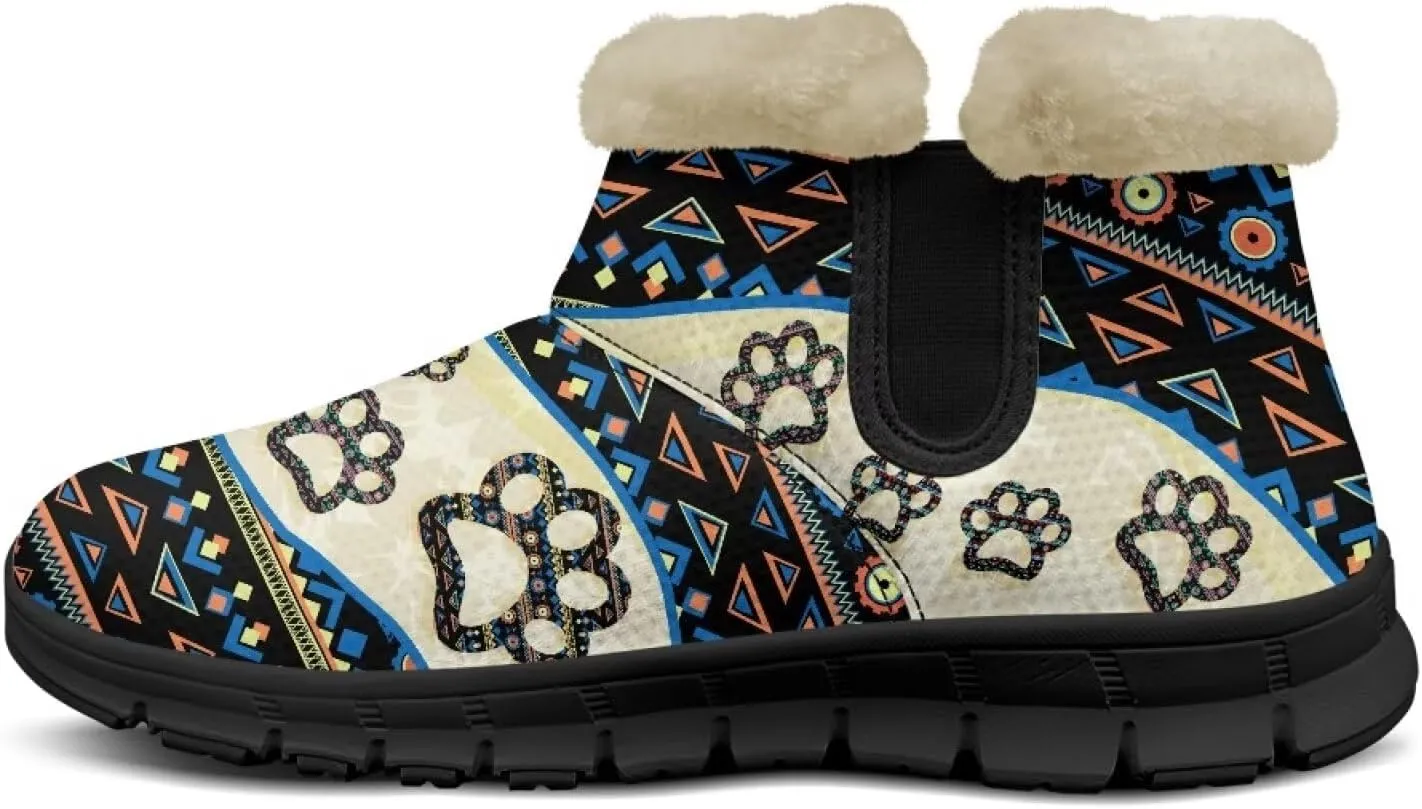 Women's Animal Print Snow Boots Winter Warm Ankle Booties Casual Anti Slip House Shoes with Fuzzy Lining