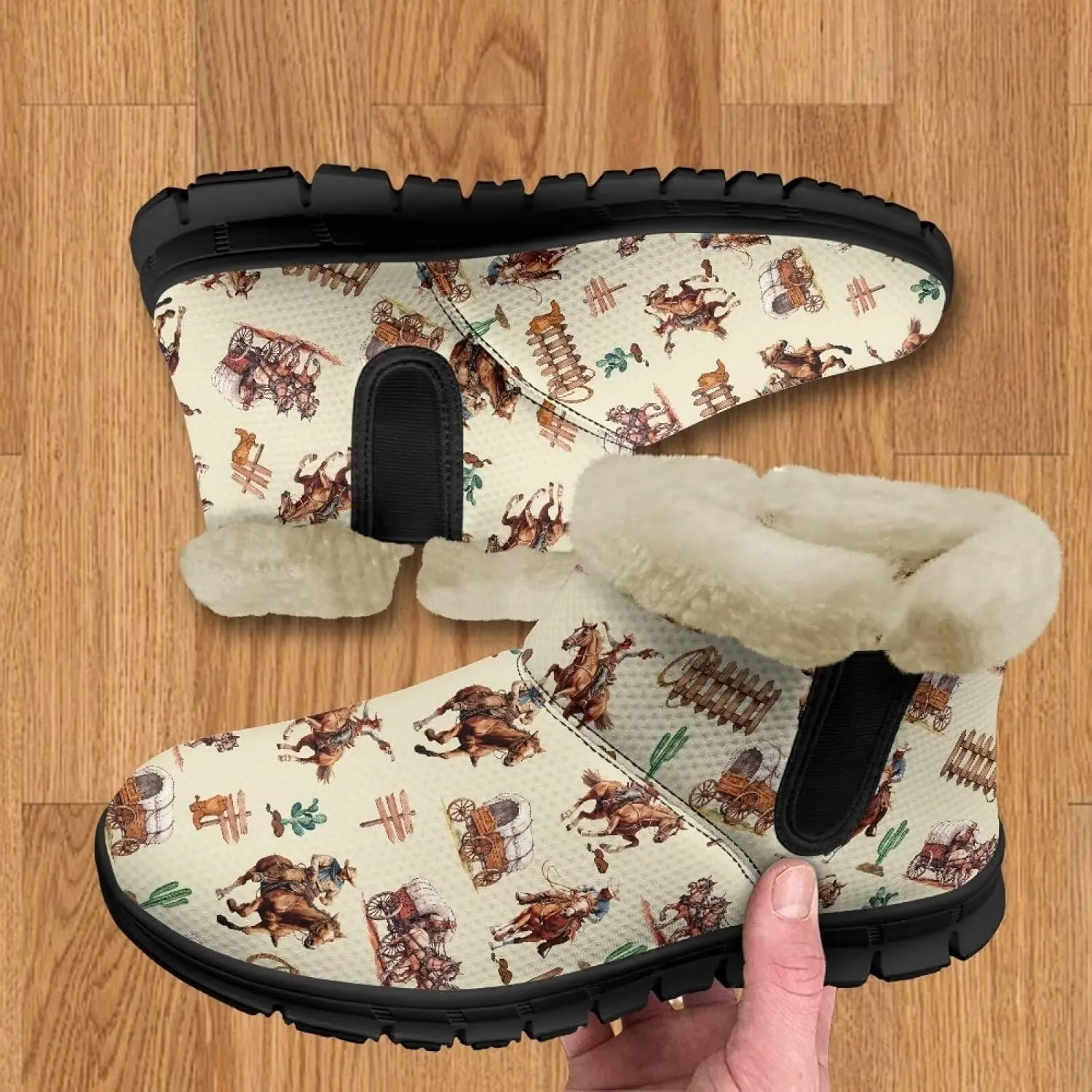 Women's Ankle Boots & Booties Highland Cow Winter Warm Fuzzy Snow Boots Casual Barefoot Shoes Size 6-12