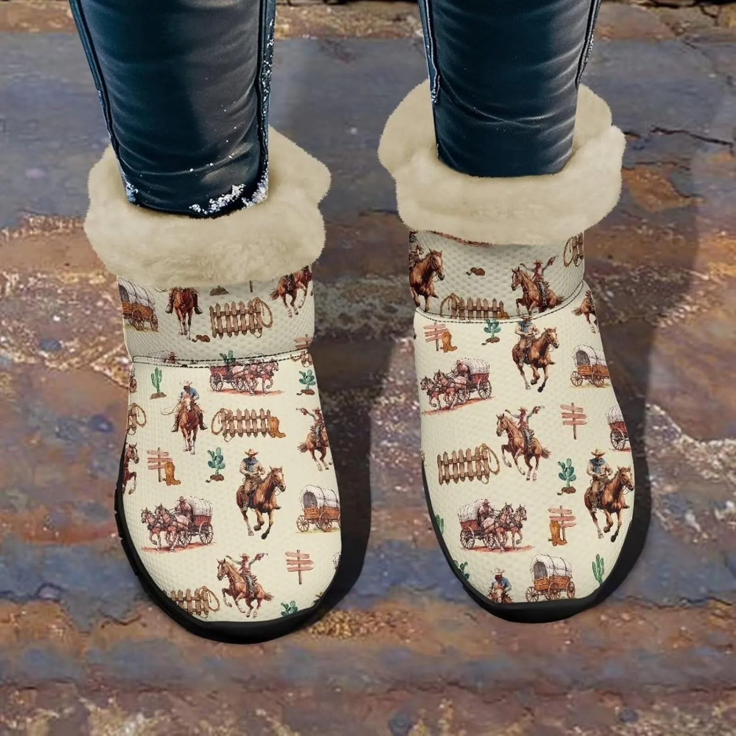 Women's Ankle Boots & Booties Highland Cow Winter Warm Fuzzy Snow Boots Casual Barefoot Shoes Size 6-12