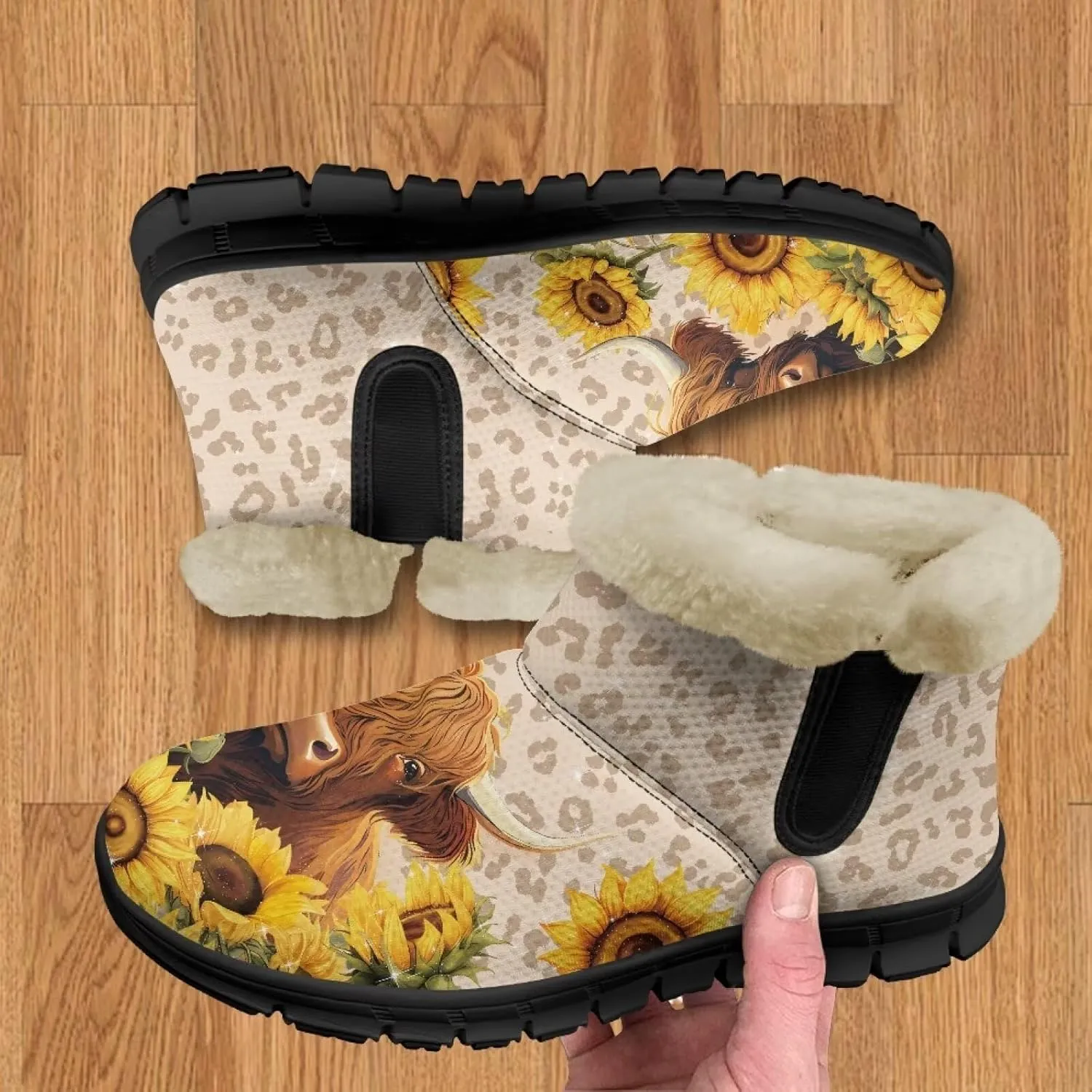 Women's Ankle Boots & Booties Highland Cow Winter Warm Fuzzy Snow Boots Casual Barefoot Shoes Size 6-12
