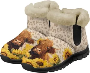 Women's Ankle Boots & Booties Highland Cow Winter Warm Fuzzy Snow Boots Casual Barefoot Shoes Size 6-12