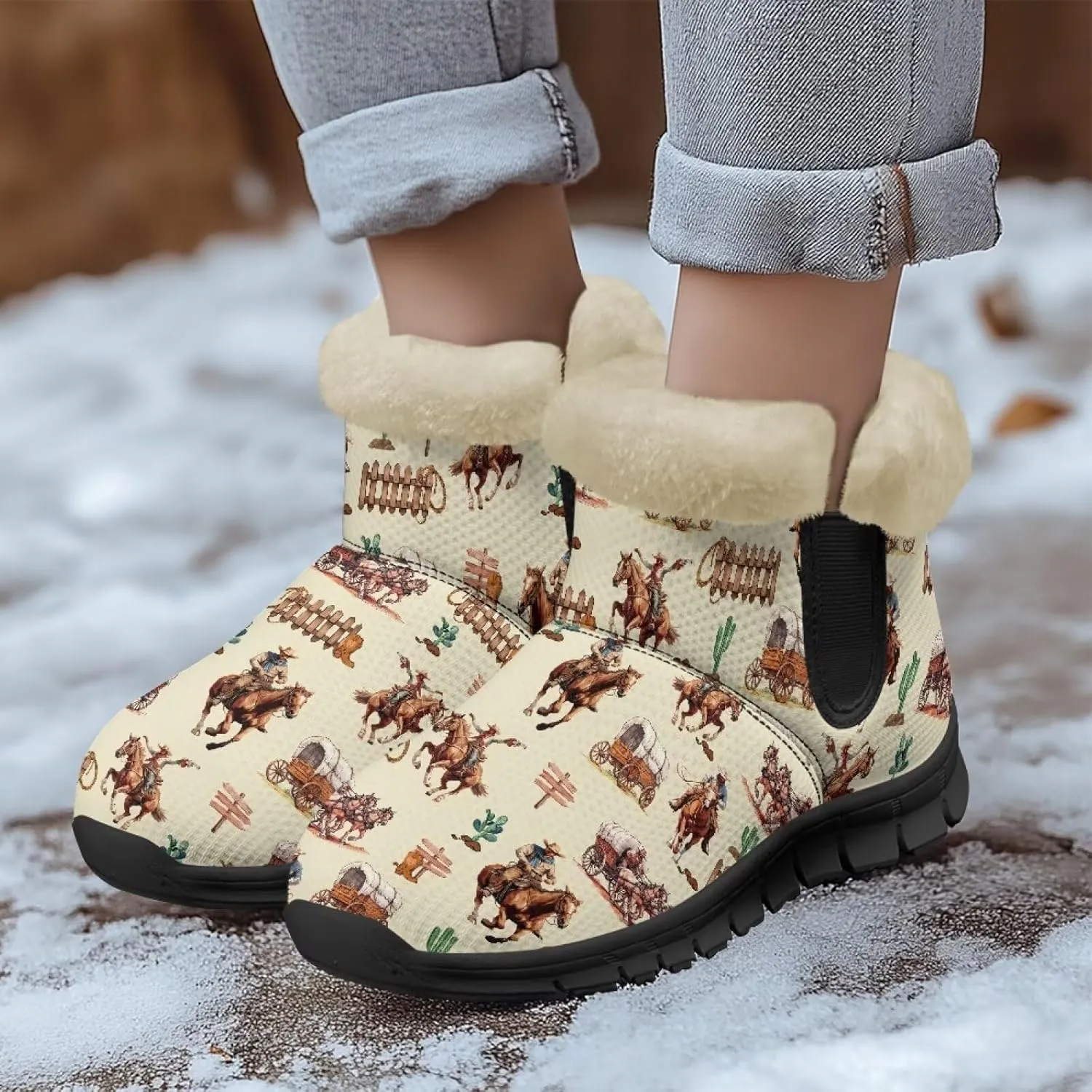 Women's Ankle Boots & Booties Highland Cow Winter Warm Fuzzy Snow Boots Casual Barefoot Shoes Size 6-12
