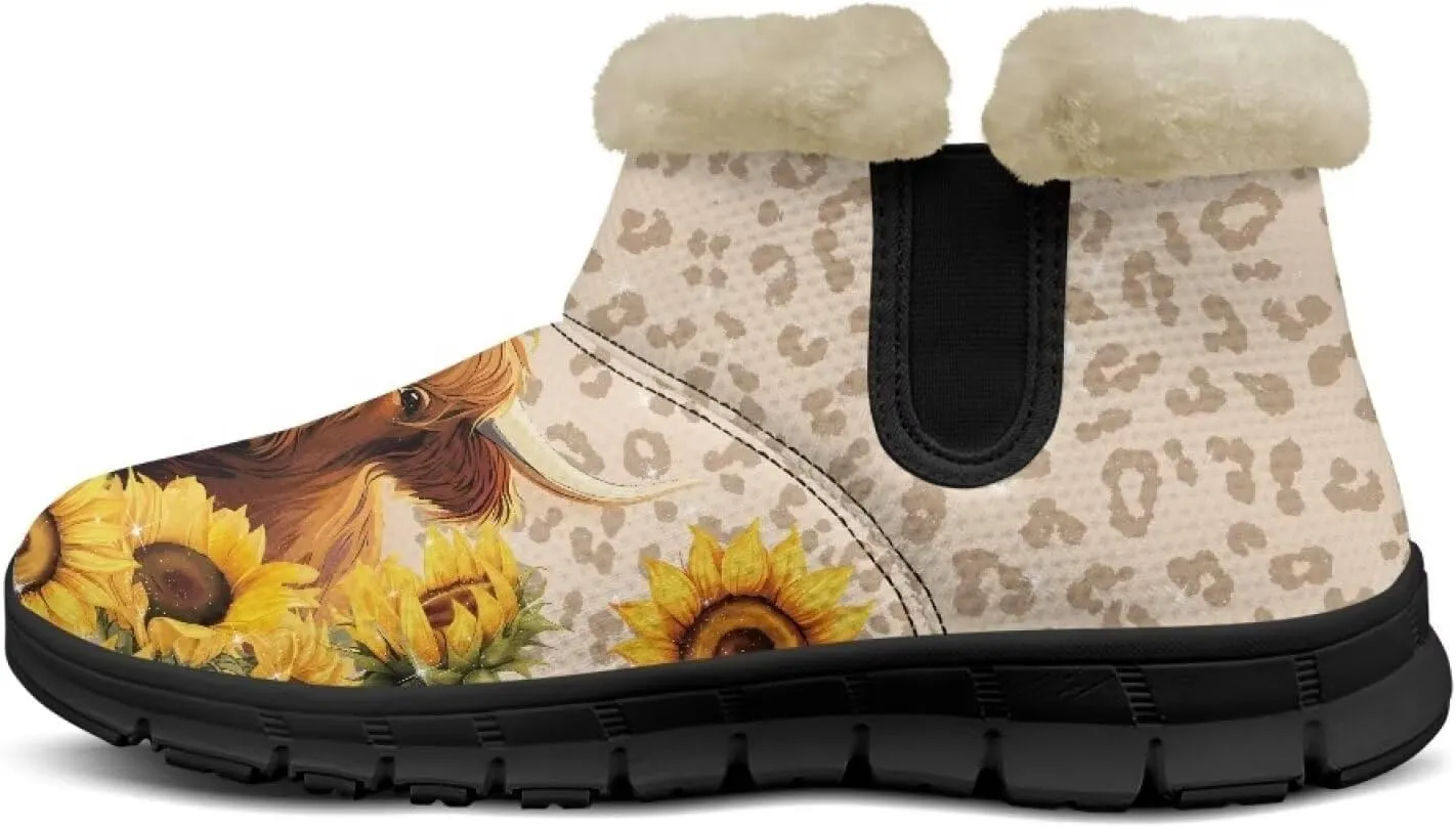 Women's Ankle Boots & Booties Highland Cow Winter Warm Fuzzy Snow Boots Casual Barefoot Shoes Size 6-12