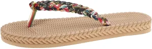 Women's Beach Flip Flops, Bohemian Braided Flip Flops，Braided Strap Sandals with Floral Gem Detail, Beige