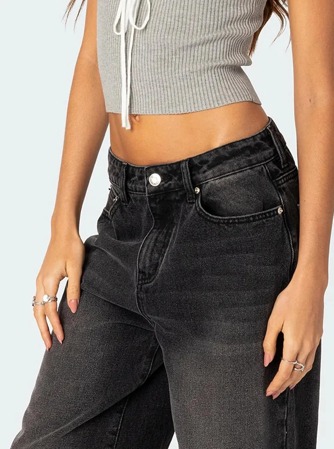 Women's Black Low Rise Baggy Jeans