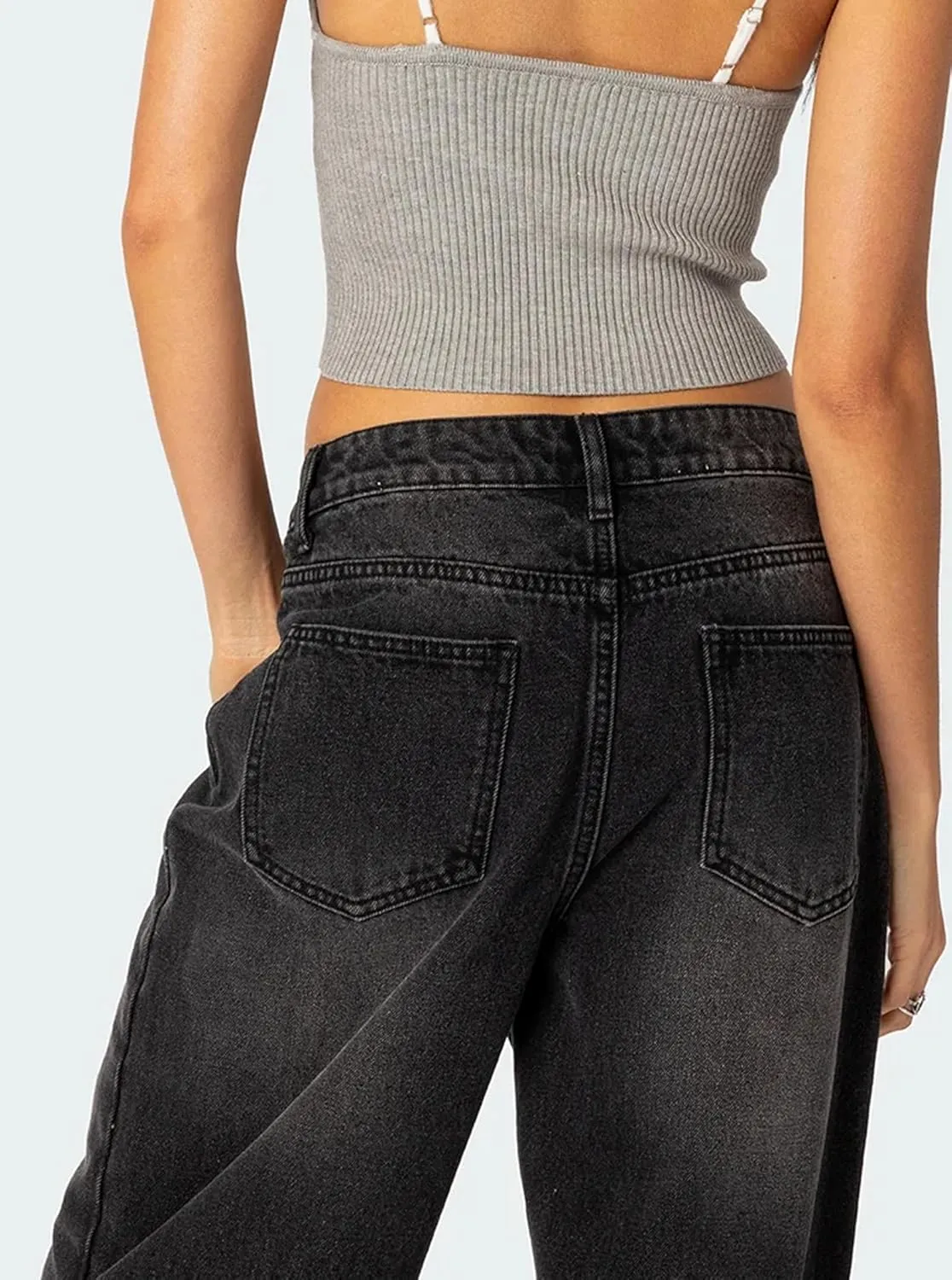Women's Black Low Rise Baggy Jeans