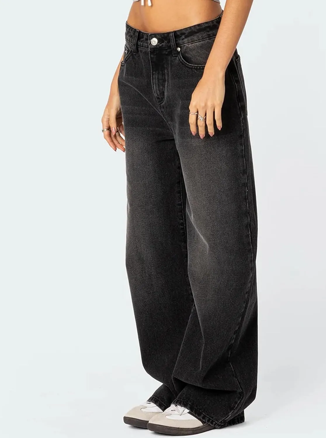 Women's Black Low Rise Baggy Jeans