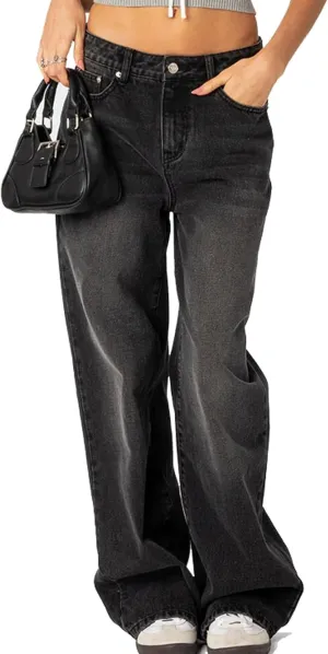 Women's Black Low Rise Baggy Jeans