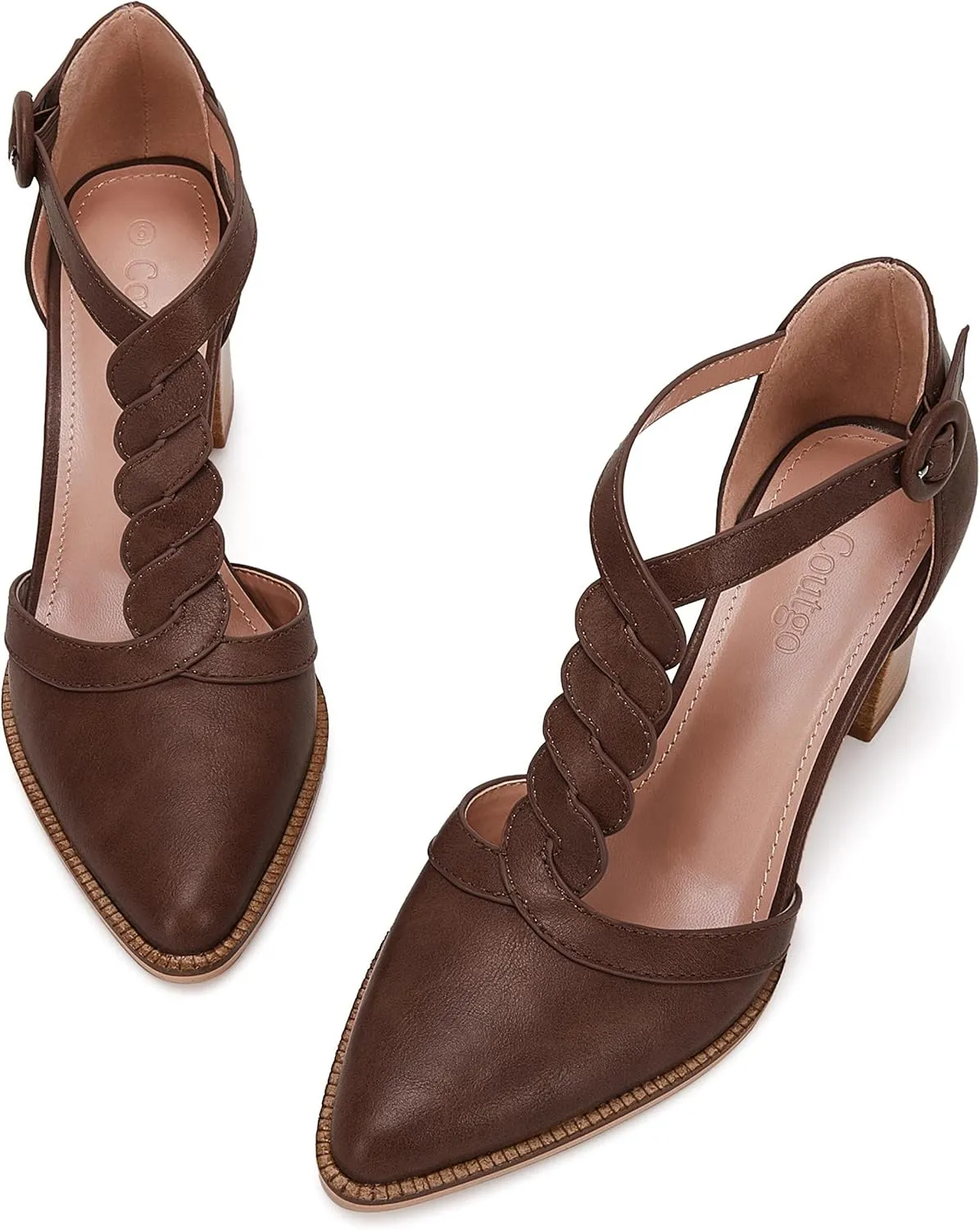 Womens Block Chunky Heels T Strap Dress Shoes Closed Toe Stacked Heeled Pumps Sandals