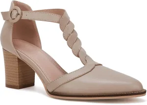 Womens Block Chunky Heels T Strap Dress Shoes Closed Toe Stacked Heeled Pumps Sandals