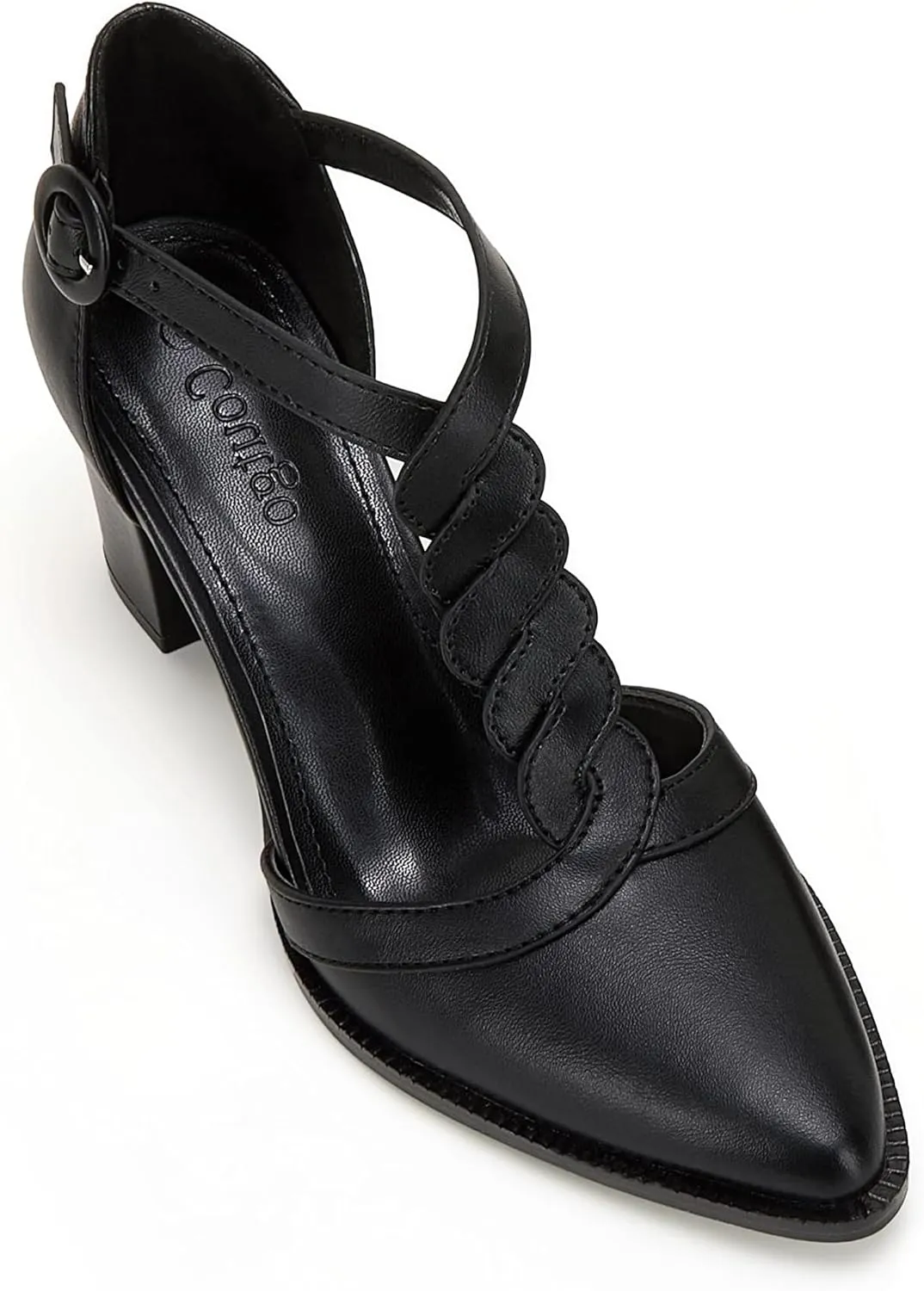 Womens Block Chunky Heels T Strap Dress Shoes Closed Toe Stacked Heeled Pumps Sandals