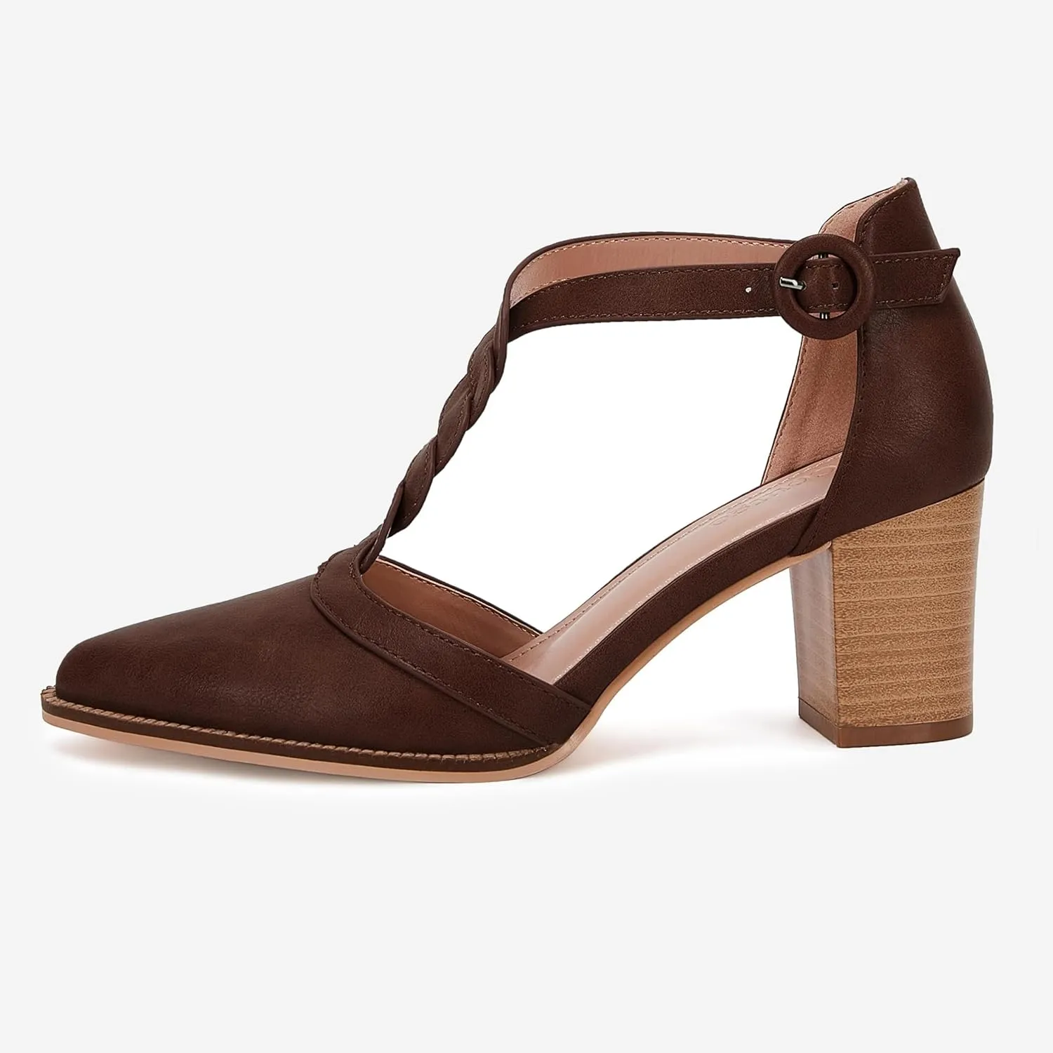 Womens Block Chunky Heels T Strap Dress Shoes Closed Toe Stacked Heeled Pumps Sandals