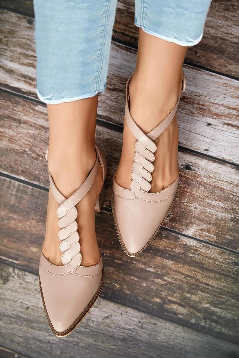 Womens Block Chunky Heels T Strap Dress Shoes Closed Toe Stacked Heeled Pumps Sandals