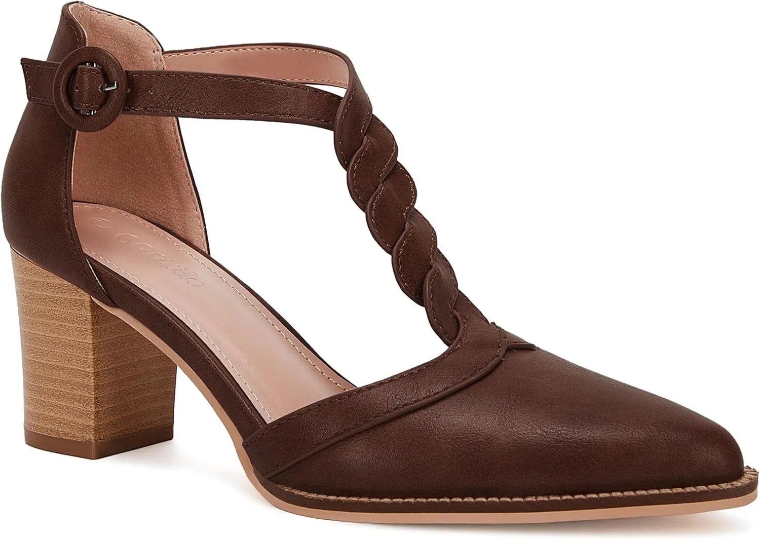 Womens Block Chunky Heels T Strap Dress Shoes Closed Toe Stacked Heeled Pumps Sandals