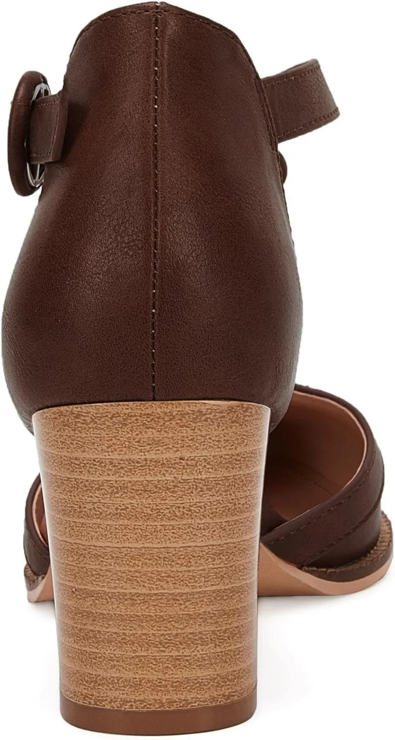Womens Block Chunky Heels T Strap Dress Shoes Closed Toe Stacked Heeled Pumps Sandals