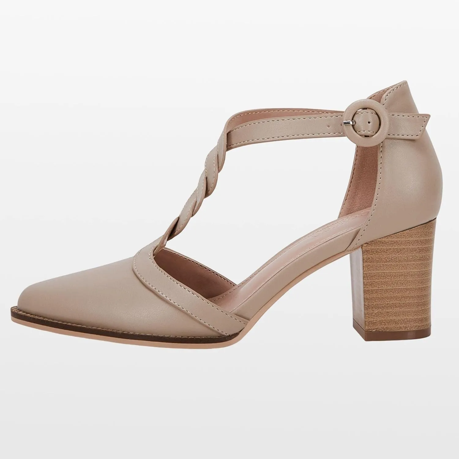 Womens Block Chunky Heels T Strap Dress Shoes Closed Toe Stacked Heeled Pumps Sandals