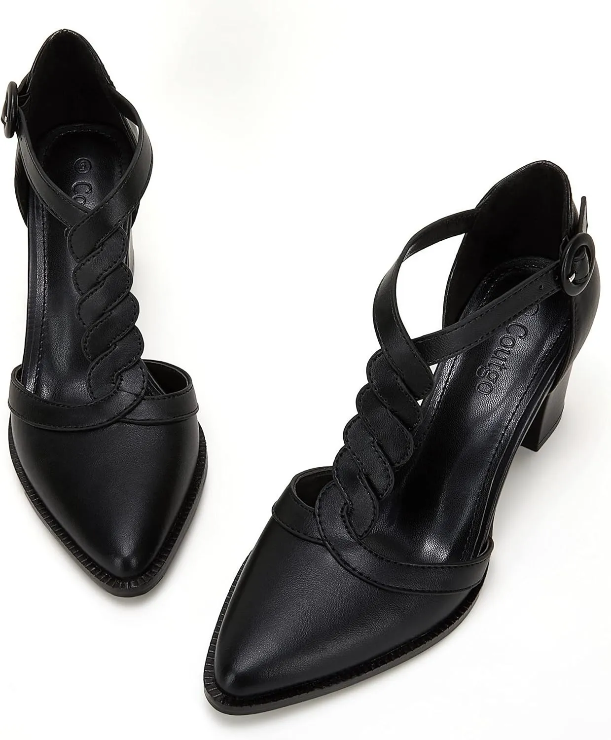 Womens Block Chunky Heels T Strap Dress Shoes Closed Toe Stacked Heeled Pumps Sandals