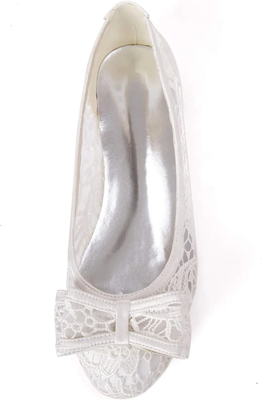 Womens Bow Flats Mesh Slip On Bride Party Unique Dress Bridesmaid Round Toe Court Shoes
